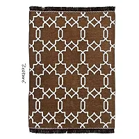 Zesture Premium Flat Weave Geometric Collection Multipurpose Living Room Bedroom Area Rug Carpet dhurrey with Tassles (4.5 FT x FT, Camel)-thumb1