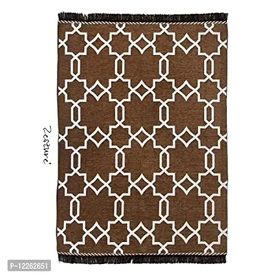 Zesture Premium Flat Weave Geometric Collection Multipurpose Living Room Bedroom Area Rug Carpet dhurrey with Tassles (4.5 FT x FT, Camel)-thumb2