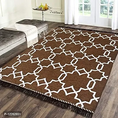 Zesture Premium Flat Weave Geometric Collection Multipurpose Living Room Bedroom Area Rug Carpet dhurrey with Tassles (4.5 FT x FT, Camel)-thumb0