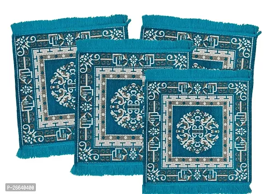 Designer Blue Chenille Carpets Set Of 4 (Pack Of 2)