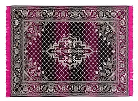 Zesture Bring Home Premium Chenille Jacquard Weaved Carpet, Area Rug, Dhurries, 5 x 6 ft, Pink -Black-thumb1