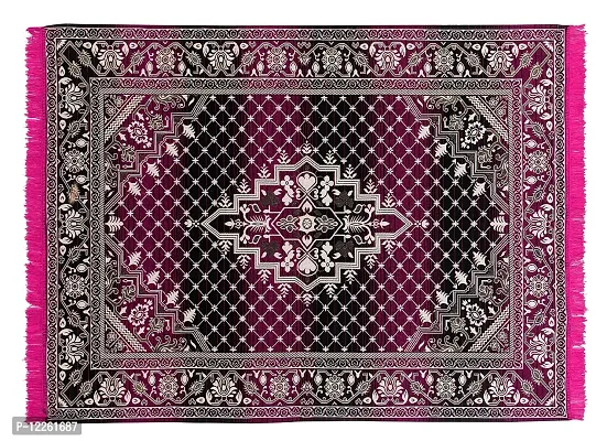 Zesture Bring Home Premium Chenille Jacquard Weaved Carpet, Area Rug, Dhurries, 5 x 6 ft, Pink -Black-thumb2