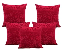 Zesture Bring Home Polyester and Polyester Blend 120TC Cushion Cover, 16x16 Inch, Red, Mehroon, Set of 5-thumb1