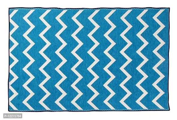 Braids Zesture Chenille Flat Weaved Chevron Design Foldable Multipurpose Runner - 5 feet x 7 Feet (Aqua)-thumb2