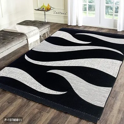 Zesture Bring Home Chenille Carpet Rug Runner for living Room and Carpets for Home Bedroom/Living Area/Home with Anti Slip Backing (Black, 5 Feet x 7 Feet) Black-thumb0