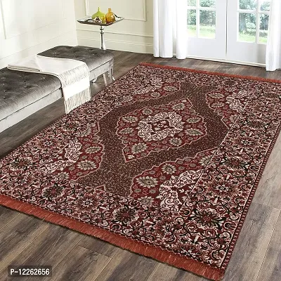 Zesture Bring Home Vintage Persian Design Jacquard Weaved Foldable Chenille Multipurpose Living Room Carpet, Area Rug, dhurrie (Maroon, 3 x 5)