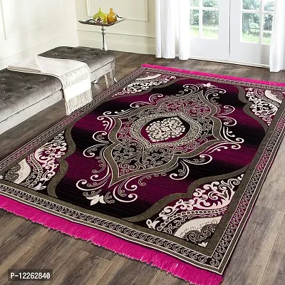 Zesture Bring Home Premium Chenille Jacquard Weaved Floral Carpet, Area Rug, 5 ft x 6 ft (Pink-Black)-thumb0
