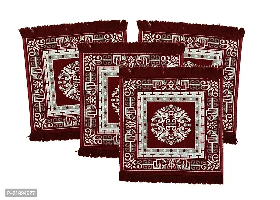 Zesture 2x2 Ft Velvet Prayer Mat Premium Meditation Pooja Rug -Maroon, 4