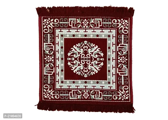 Zesture 2x2 Ft Velvet Prayer Mat, Premium Meditation  Pooja Rug -Maroon, 3-thumb5