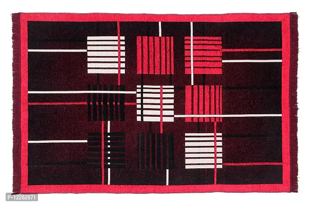 Braids Geometric Traditional Rug (Red, Black, Chenille, Chenille, 3 x 5 ft)-thumb3