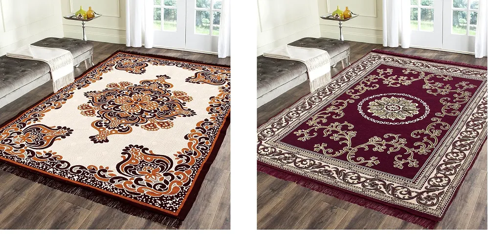 Combo Of 2- Designer Multicoloured Woven Jute Cotton Carpets VOL 4