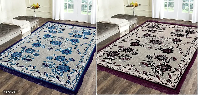 Designer Multicoloured Woven Jute Cotton  Carpets Combo Pack Of 2