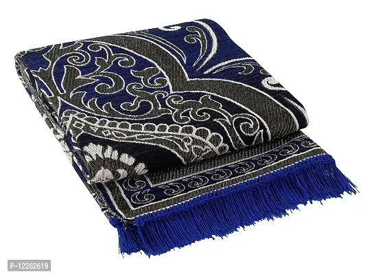 Zesture Bring Home Premium Chenille Jacquard Weaved Floral Carpet/Area Rug, 5 ft x 6 ft (Navy Blue-Black)-thumb3