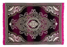 Zesture Bring Home Premium Chenille Jacquard Weaved Floral Carpet, Area Rug, 5 ft x 6 ft (Pink-Black)-thumb1