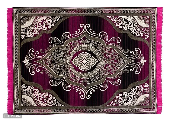 Zesture Bring Home Premium Chenille Jacquard Weaved Floral Carpet, Area Rug, 5 ft x 6 ft (Pink-Black)-thumb2