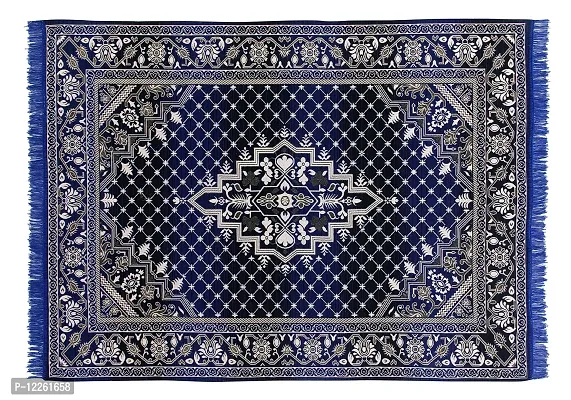 Zesture Bring Home Premium Chenille Floral Jacquard Weaved Area Rug (5 ft x 6 ft, Navy Blue-Black)-thumb2