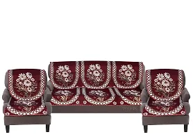 Zesture Home Jacquard Weaved Maroon Floral Design Protective 6 Piece Sofa Covers and Chair Cover Slip Cover Set (3+1+1)-thumb1