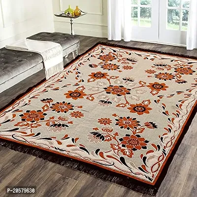 Zesture Premium Chenille Carpet for Living Room Carpet, Area Rug, Durries, Polycotton Abstract Design Multipurpose Foldable Modern Carpet (4.5 ft. x 6 ft. Brown-Mustard)