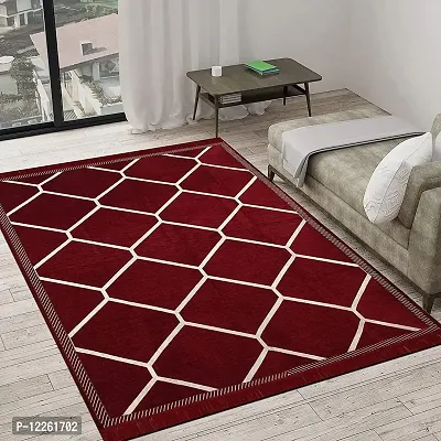 Zesture Premium Jacquard Weaved Geometrical Chenille Multipurpose Area Rug (4.5 ft x 6 ft, Maroon)