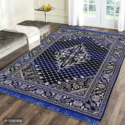 Zesture Bring Home Premium Chenille Floral Jacquard Weaved Area Rug (5 ft x 6 ft, Navy Blue-Black)-thumb0