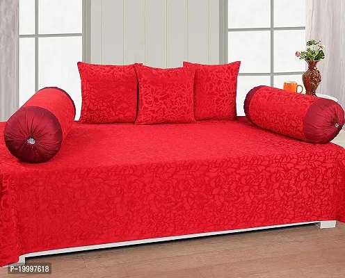 Zesture 3D Embossed 6 Piece Diwan Set-1 Diwan Bedsheet, 3 Cushion Covers, 2 Bolster Covers, Multicolor) (Diwan Set 1+2+3) Red-Leaf
