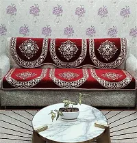 Zesture Premium Velvet Floral Rangoli 6 Piece 5 Seater Sofa Cover and Chair Set- (3+1+1) (5-Seater, Maroon)-thumb1