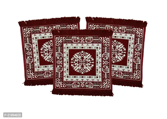 Zesture 2x2 Ft Velvet Prayer Mat, Premium Meditation  Pooja Rug -Maroon, 3