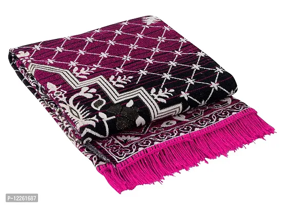 Zesture Bring Home Premium Chenille Jacquard Weaved Carpet, Area Rug, Dhurries, 5 x 6 ft, Pink -Black-thumb3