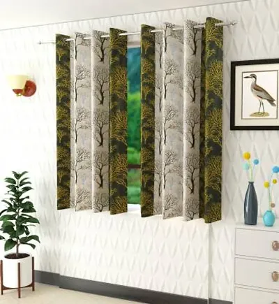 Polyester Printed Window Curtains Set Of 2