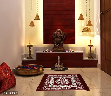 Zesture 2x2 Ft Velvet Prayer Mat Premium Meditation Pooja Rug -Maroon, 4-thumb2