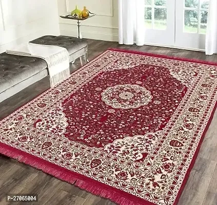 Beautiful Red Self Pattern Chenille And Polyester Weaved Carpet - 6X4 Feet (Made In India )