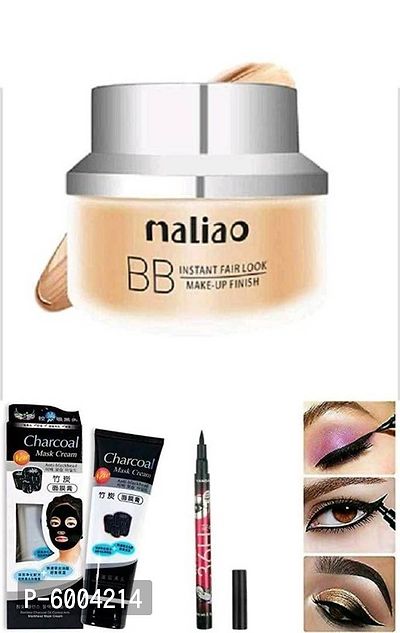 charcoal face mask cream  + malio instant fairness foundation  + 36 eyeliner