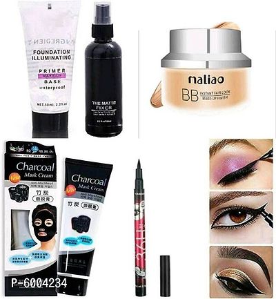 charcoal face mask cream  + huda fixer + huda primer + 36 eyeliner + malio instant fairness foundation-thumb0