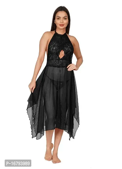 Women Net Frock Heart Cut Babydoll Nighty-thumb0