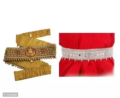 Diamond Enterprises 2Qtytraditional Maggam Aari Work Jewellery Stretchable Women Cloth Maggam Work Multicolor Kamarband Vaddanam Waist Belt For Saree, Pack Of 2-thumb0