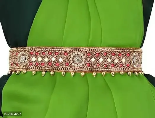 Diamond Enterprises Traditional Maggam Aari Work Jewellery Stretchable Women Cloth Maggam Work Red Kamarband Vaddanam Waist Belt For Saree, Pack Of 1