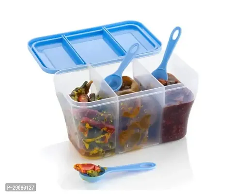 Plastic Food Storage Square Shape Container For Kitchen With 3 Spoon For Cereals Snacks Pickle Grocery-thumb0