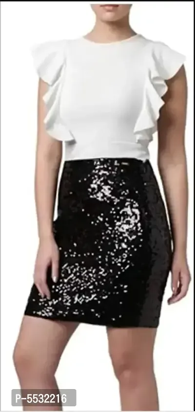 Sequin Black Elastic Mini Skirt