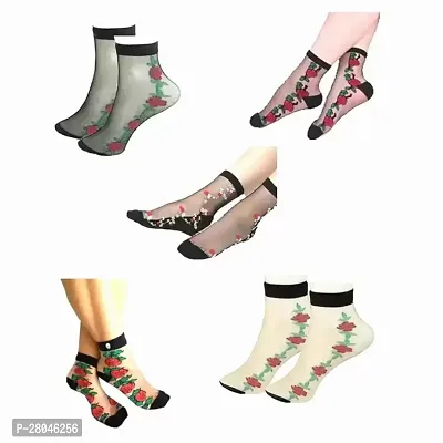 Women Floral Socks Pack Of 5 Pair-thumb0
