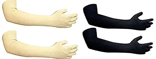 Beige and Black Cotton Gloves 2 Pair