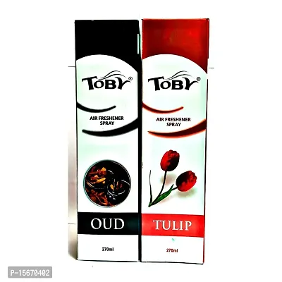 Toby Air Freshener Spray - Oud and Tulip | Long-Lasting Fragrance | (250 ml) (Pack of 2)-thumb0