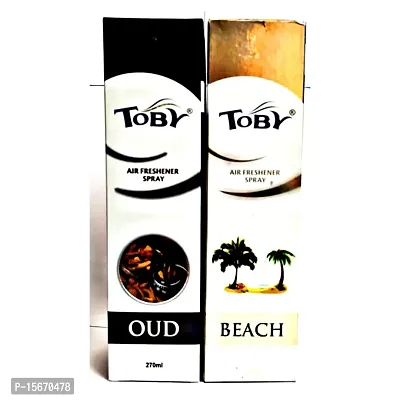 Toby Air Freshener Spray - Oud and Beach | Long-Lasting Fragrance | (250 ml) (Pack of 2)-thumb0