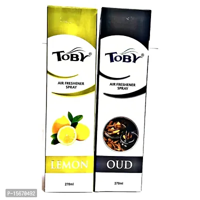 Toby Air Freshener Spray - Oud and Lemon | Long-Lasting Fragrance | (250 ml) (Pack of 2)-thumb0