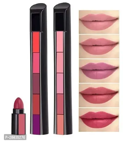 Glowhouse Fabulous 5in1 Lipsticks Matte Finish Combo Pack for Women, Red and Nude Edition