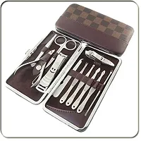 Glowhouse 12 In 1 Professional Manicure Pedicure Kit Luxury Nail Grooming Set With Designer Leather Case (Stainless Steel, Silver)-thumb1