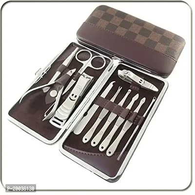 Glowhouse 12 In 1 Professional Manicure Pedicure Kit Luxury Nail Grooming Set With Designer Leather Case (Stainless Steel, Silver)-thumb2