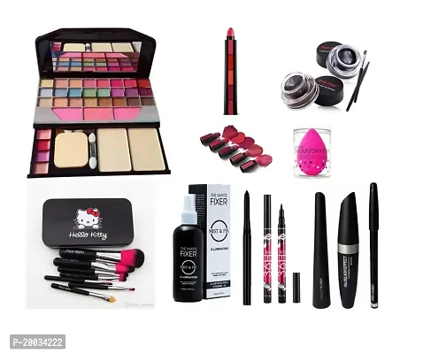 Glowhouse 6155 Makeup kit,Lipstick,Music flower gel eyeliner,Sponge,Eyeliner Black hello kitty makeup Brush Makeup combo (Set of 11)