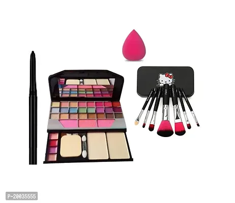 Glowhouse Professional Makeup combo 6155 Makeup kit,7 pcs black hello kitty makeup brush set,1 makeup sponge,1 Kajal (Set of 4)