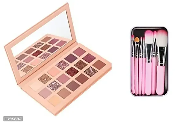 Glowhouse Beauty New Nude 18 Color EyeShadow Pallete With 7Pc Pink Brush, Shimmery Finish-thumb0