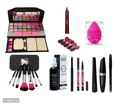 Glowhouse Professional makeup combo 6155 Makeup kit,Lipstick,Makeup sponge,Black hellom kitty makeup brush,Eyeliner,Mascara set combo (Set of 10)